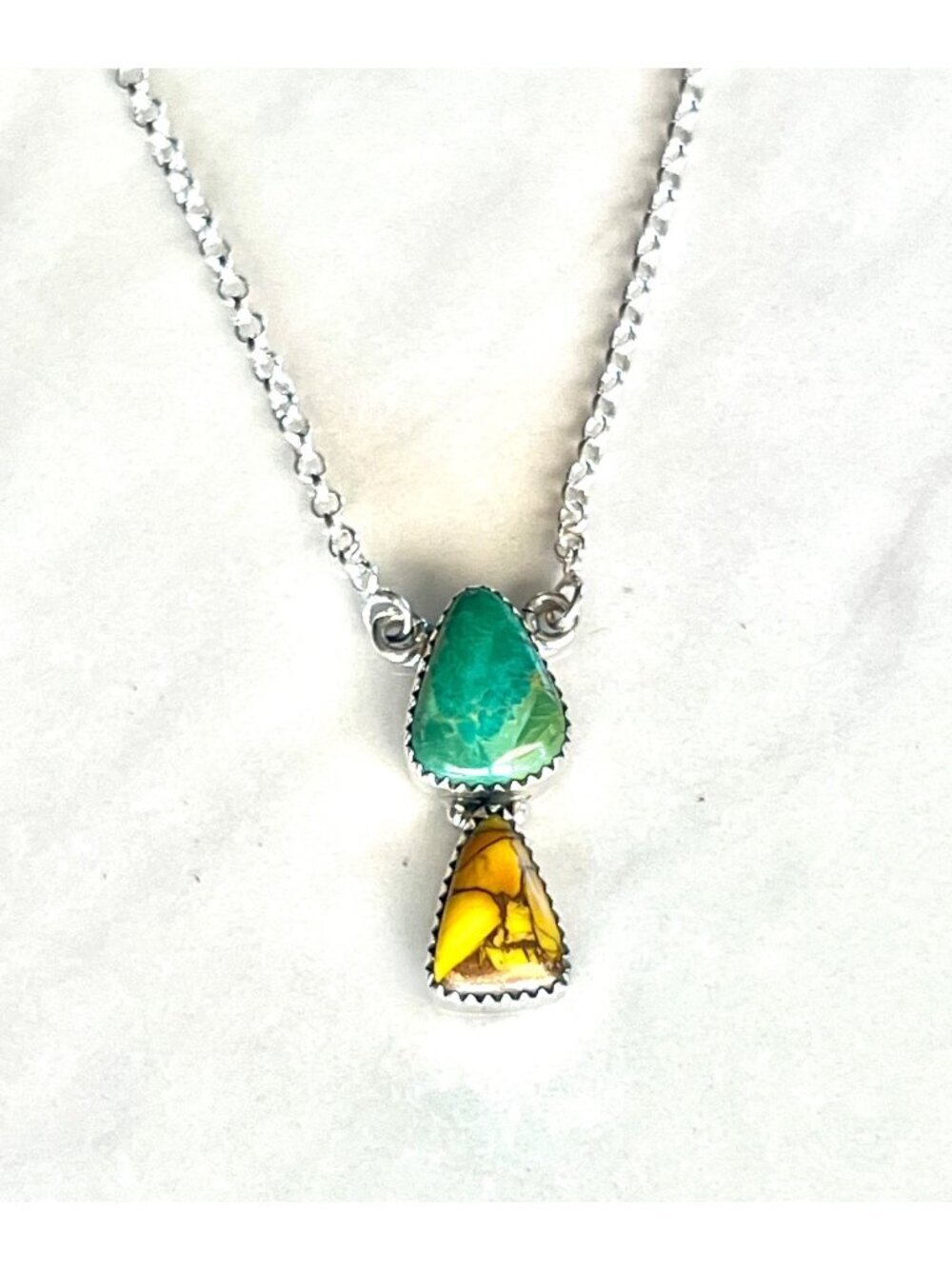 Turquoise & Honey Dahlia Pendant Necklace With Sterling Silver Chain
